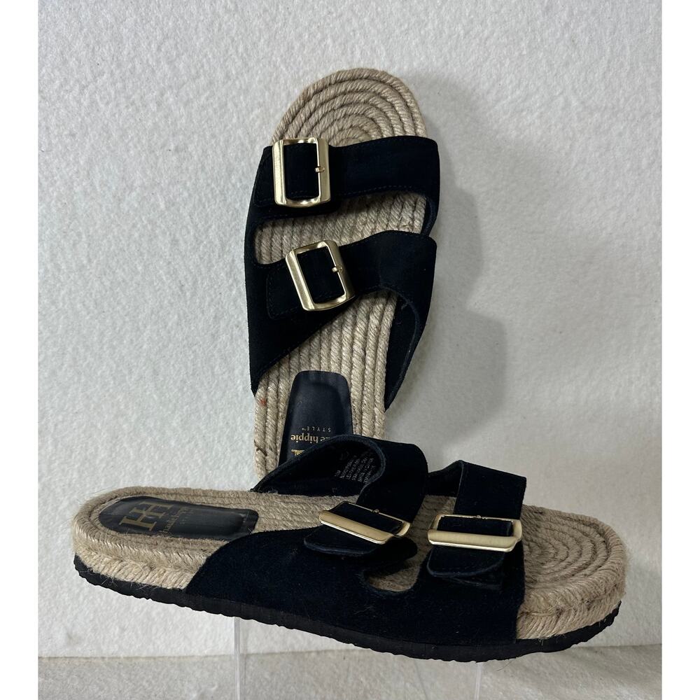Haute Hippie Black Double Gold Buckle Slide Size 10 NWOT Bohochic Eurosummer